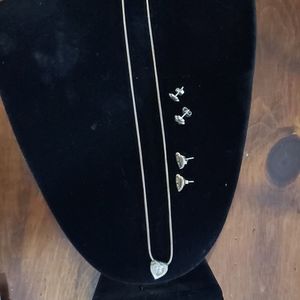 After Thoughts Silver Heart Necklace & 2 Pair of Earrings